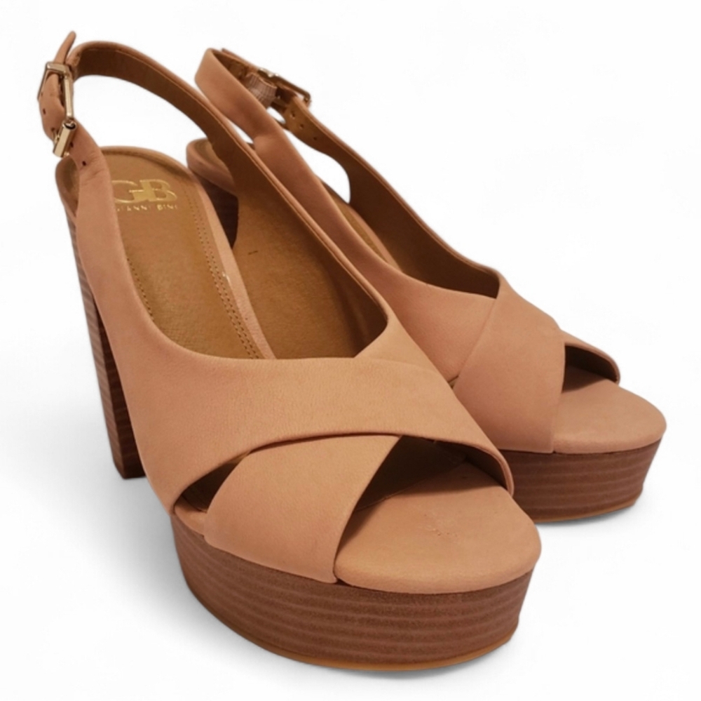 New Gianni Bini Nude Leather Open Toe Heels Size 9 - Picture 2 of 4